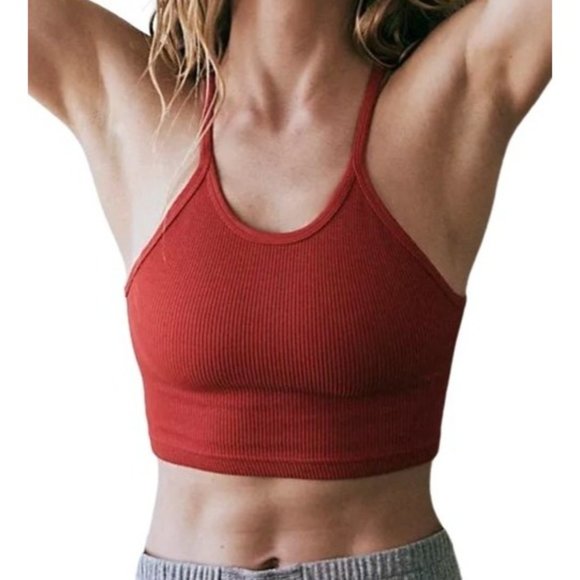 NEW FREE PEOPLE FP MOVEMENT SUMMER CHERRY RED HAPPINESS RUNS CROP TANK NWOT SZ:X - Picture 3 of 6
